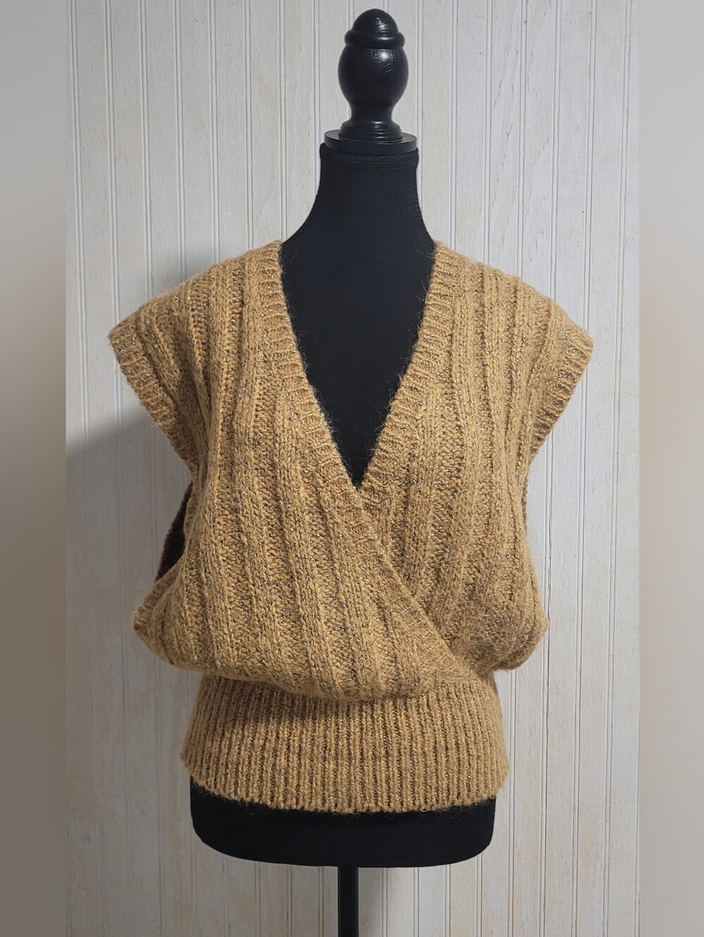 Vintage Christian Dior Camel Ribbed Wrap Sweater Vest S